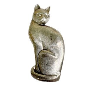 Vintage Metal Cat Brooch Signed Alva Silver Tone